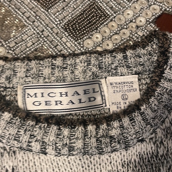 Vintage 80’s 90’s Michael Gerald men’s XL pattern geo retro grandpa sweater - Picture 2 of 6